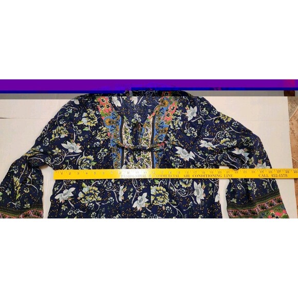 SHEIN Peasant Top Women's Large Blue Boho Floral Tie Neck Flowy Beachy - Picture 3 of 7